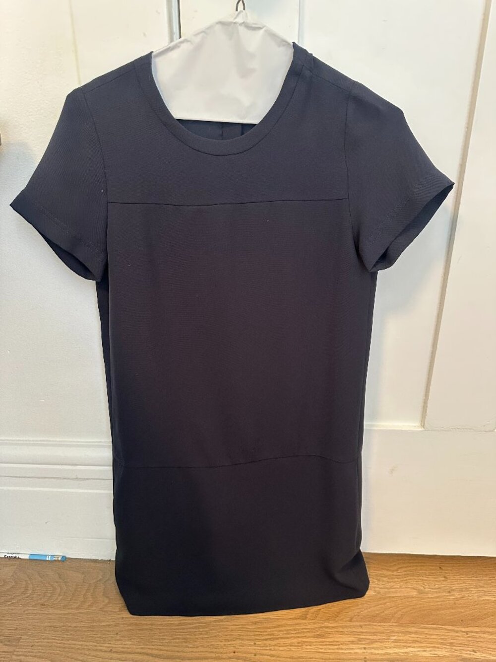 Theory Navy Blue Silk Crepe Shift Mini Dress Size 0 | Like New
